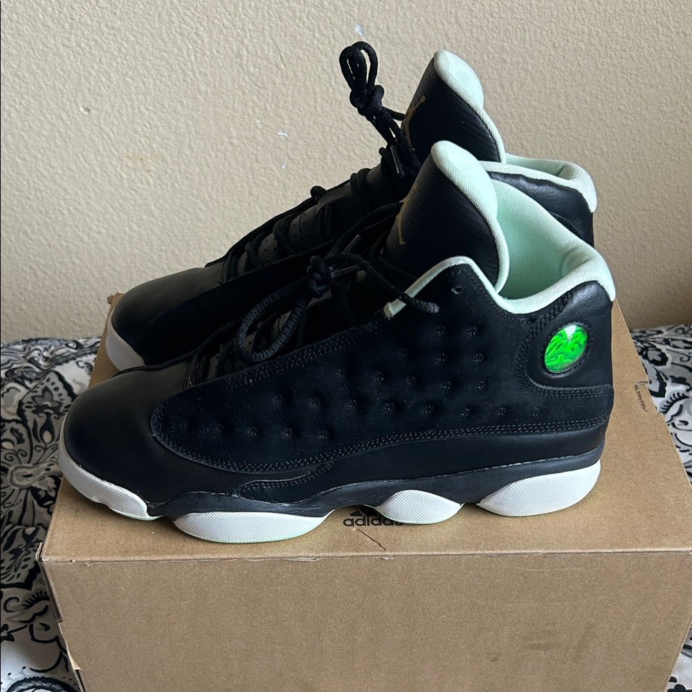 Jordan 13 Retro Black and White High-Top Sneakers with Mint Interior